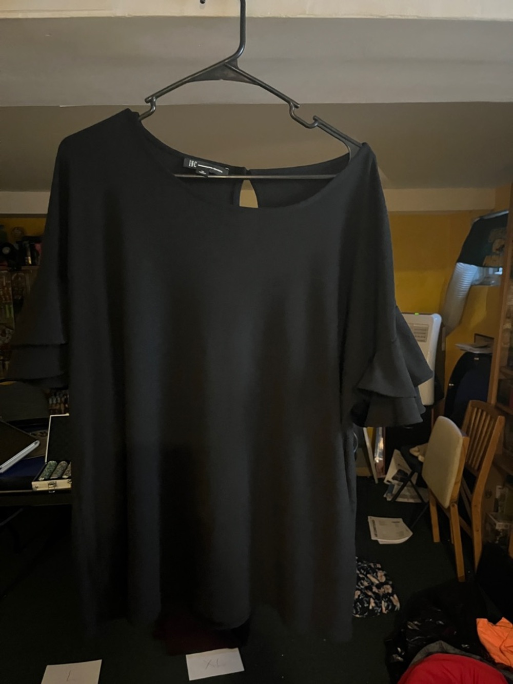 INC International Concepts Black Ruffle-Sleeve Top
